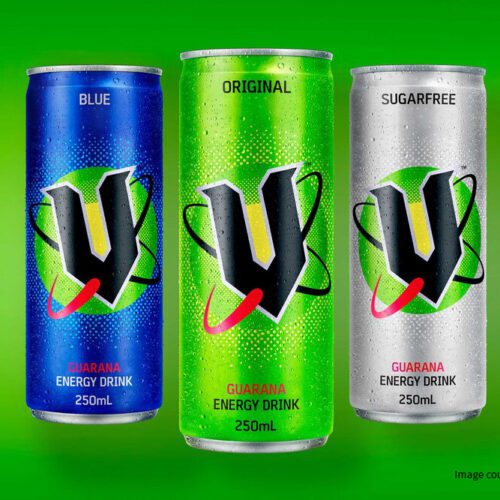 V Energy cans with font by Australian Type Foundry